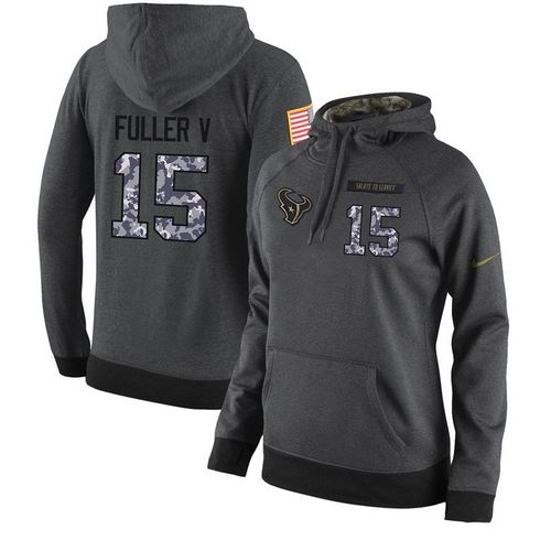 NFL Women's Nike Houston Texans #15 Will Fuller V Stitched Black Anthracite Salute to Service Player Performance Hoodie - Click Image to Close